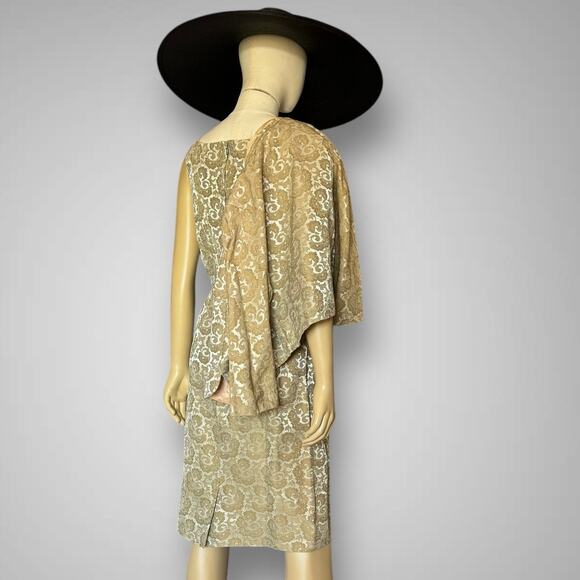 1950s Carol Craig Brocade Cocktail Dress Jacket Set Gold Sheath Formal Vintage - Picture 2 of 16